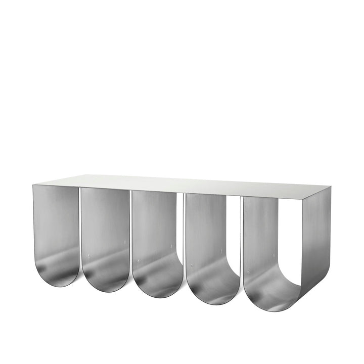 Curved Bench in brushed stainless steel by Kristina Dam Studio