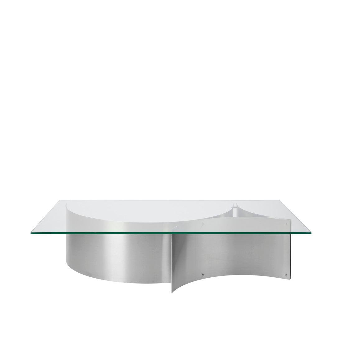 Curated Coffee Table in brushed stainless steel and tempered glass by Kristina Dam Studio