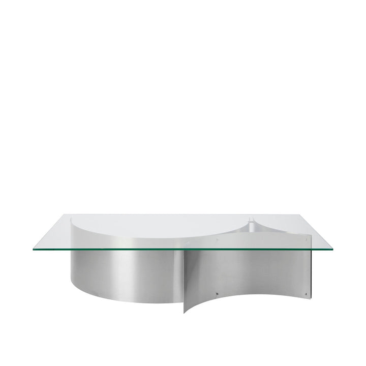 Curated Coffee Table in brushed stainless steel and tempered glass by Kristina Dam Studio