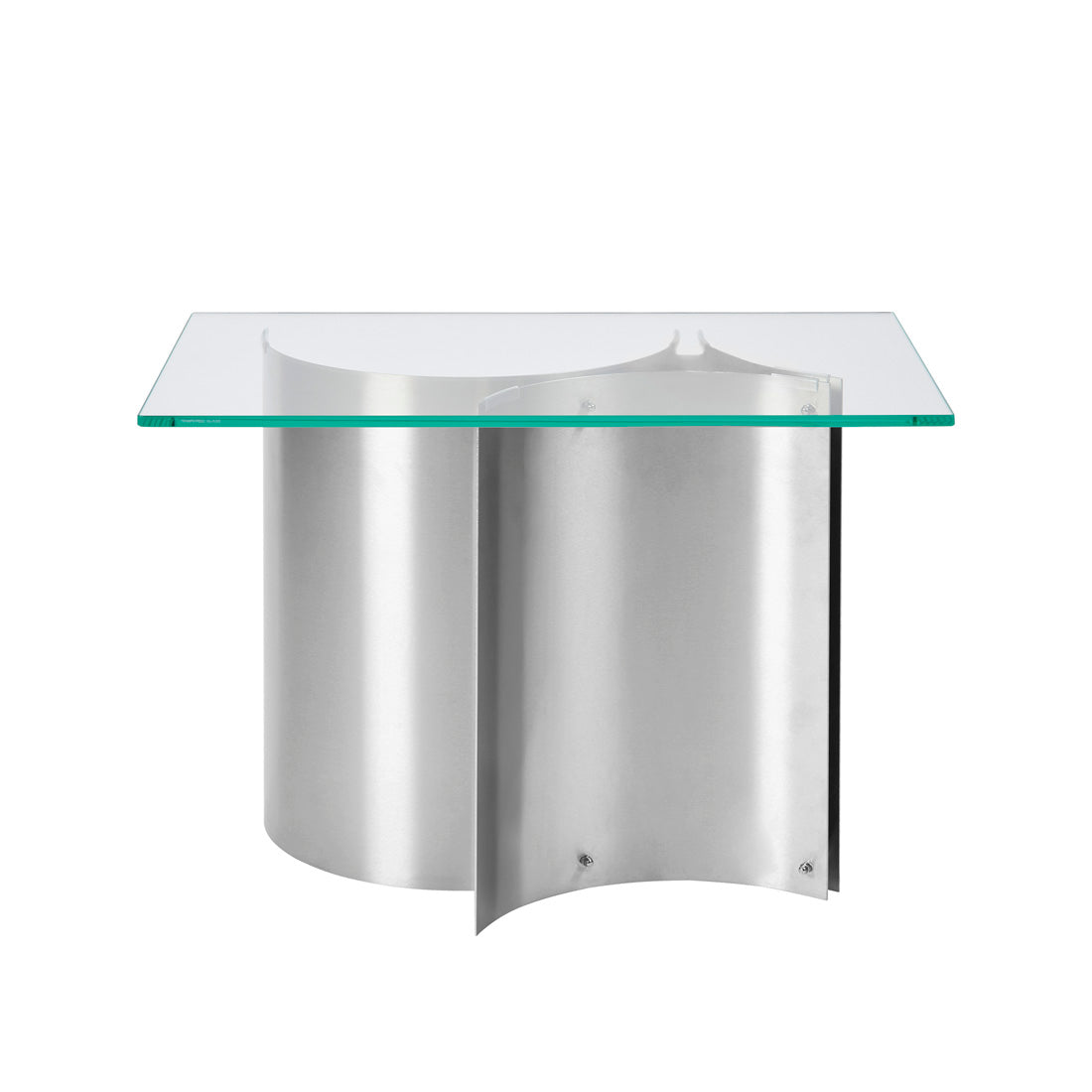 Curved Side Table in brushed steel and tempered glass by Kristina Dam Studio