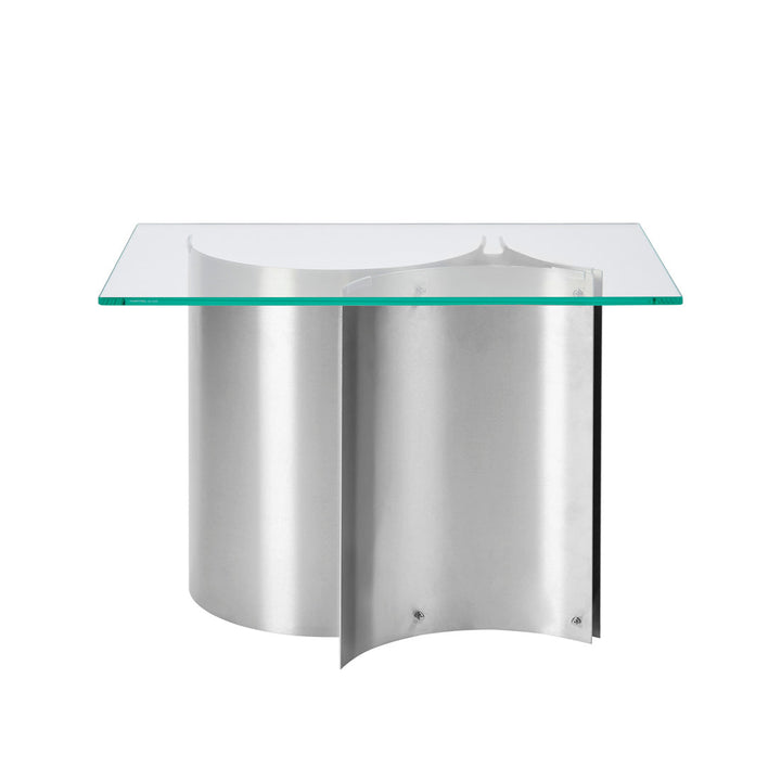 Curved Side Table in brushed steel and tempered glass by Kristina Dam Studio