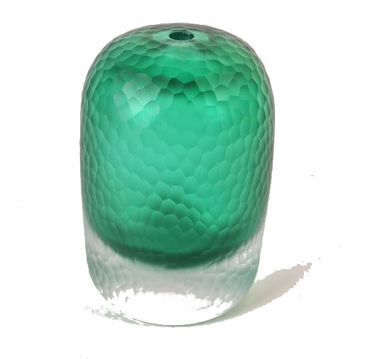 Ondine Vase in verde Murano glass, battuto honeycomb cut